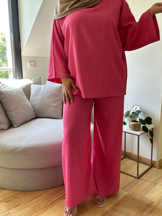 Ensemble col rond et pantalon NAMI Fushia