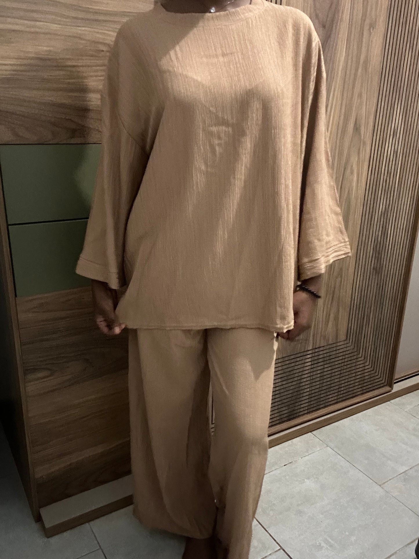 Ensemble col rond et pantalon NAMI Camel