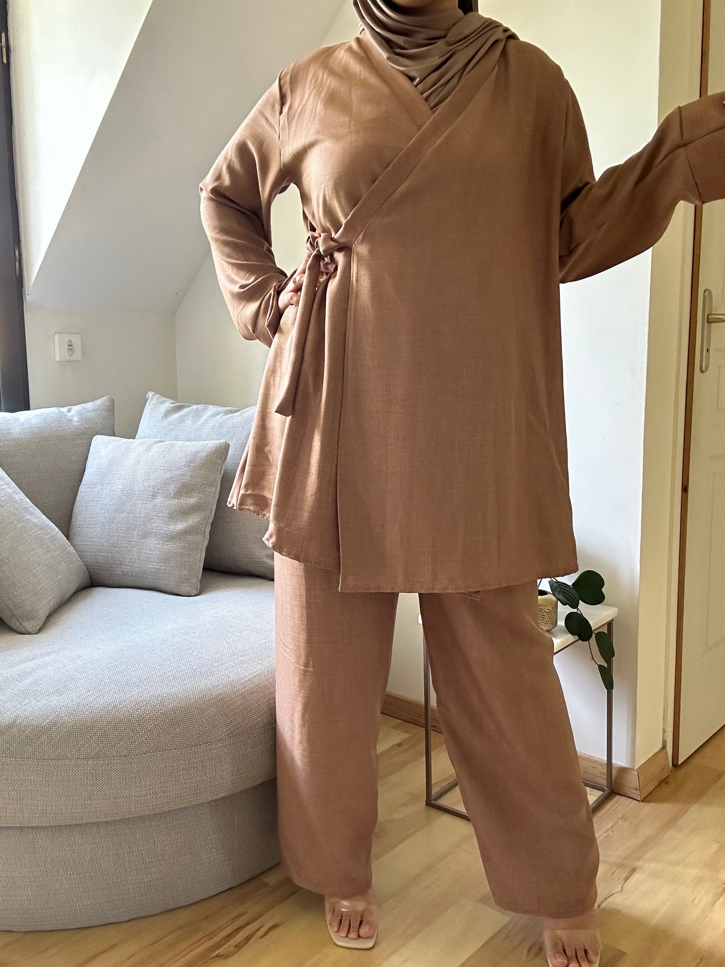 Ensemble cache coeur et pantalon SYLA Camel